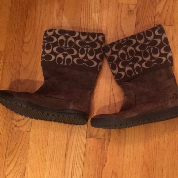 Coach Tatum Signature C Wool and Suede Brown Boots size 8.5 - Picture 2 of 6